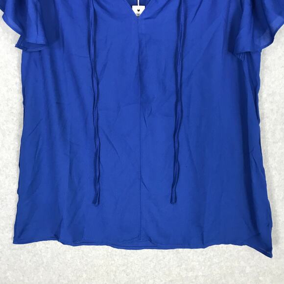 Max Studio Blouse Womens Small Blue Ruffle Office Church Flowy Top Loose Twee - Picture 5 of 11